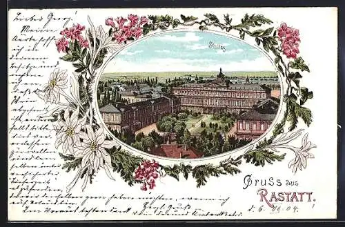 Lithographie Rastatt, Blick zum Schloss