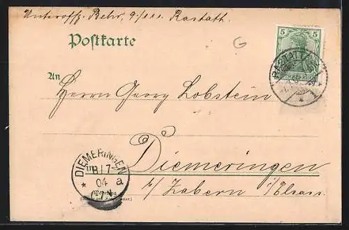 Lithographie Rastatt, Blick zum Schloss