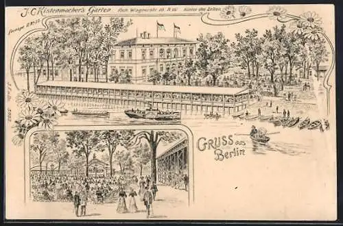 Lithographie Berlin-Tiergarten, Restaurant J. C. Kistenmacher`s Garten, Richard Wagnerstrasse 10