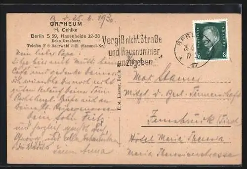 AK Berlin, Restaurant Orpheum, Inh. H. Oehlke, Hasenheide 32-38