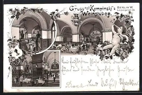 Lithographie Berlin, Restaurant Weinstuben Kempinski, Innenansichten