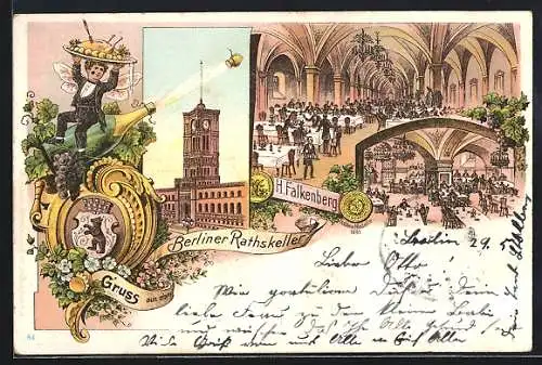 Lithographie Berlin, Gasthaus Berliner Rathskeller, Spandauer Strasse