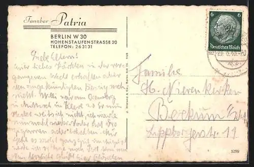 AK Berlin-Schöneberg, Restaurant Tanzbar Patria, Hohenstaufenstrasse 20, Innenansicht