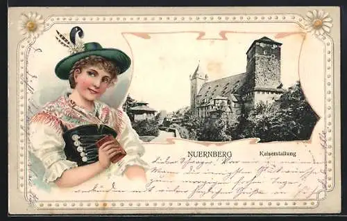 AK Nürnberg, Kaiserstallung, Frau in Tracht