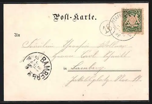 Lithographie Staffelstein / Lichtenfels, Portrait v. Fr. Antonius, Rathaus, Staffelberg, Ortsansicht