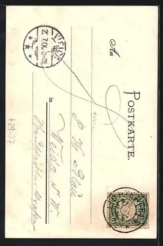 Passepartout-Lithographie Vierzehnheiligen /Mainthal, Blick zur Kirche, Wappen