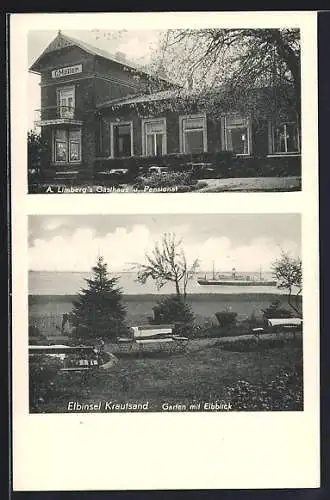 AK Krautsand, Gasthaus & Pensionat, Garten mit Elbblick
