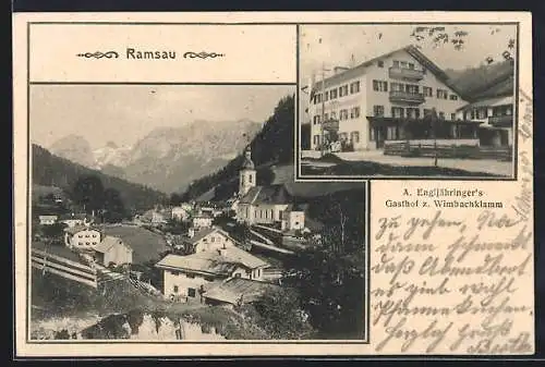 AK Ramsau / Berchtesgaden, Gasthof zum Wimbachklamm, Stadtansicht mit Kirche