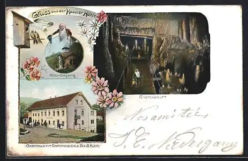 AK Hasel, Gasthaus zur Erdmannshöhle, Fürstengruft in der Haseler Höhle