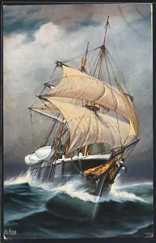 Künstler-AK Christopher Rave: Norwegisches Schnabelwalschiff im Sturm, Jetztzeit