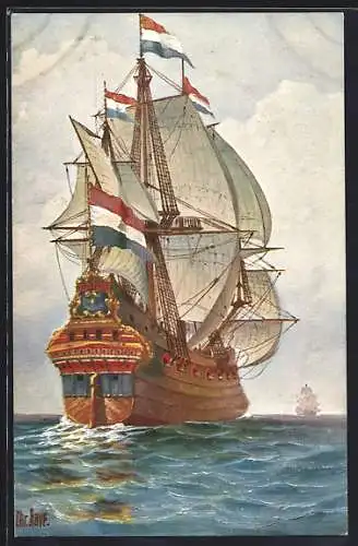 Künstler-AK Christopher Rave: Marine-Galerie, Karte Nr. 220, Holländischer Ost-Indien-Fahrer, 17 Jahrh.