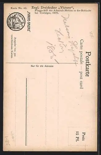Künstler-AK Christopher Rave: Englischer Dreidecker Victory, Flaggschiff des Admirals Nelson
