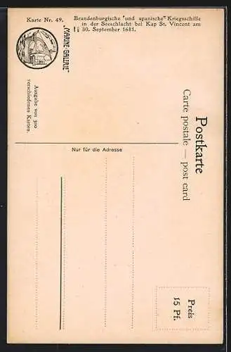 Künstler-AK Chr. Rave: Brandenburgische & Spanische Kriegsschiffe i. d. Seeschlacht 1681