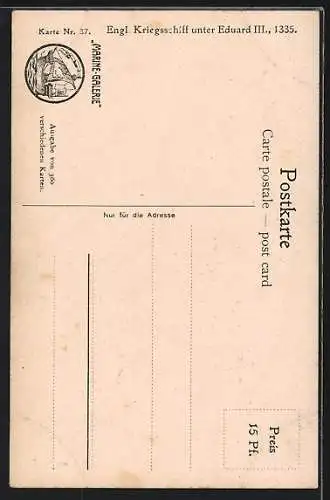 Künstler-AK Christopher Rave: Marine-Galerie, Karte Nr. 37, Engl. Kriegsschiff unter Eduard III., 1335