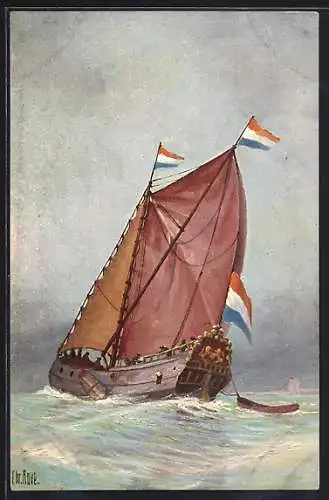 Künstler-AK Christopher Rave: Segelschiff Holländische Jacht um 1700