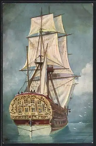 Künstler-AK Christopher Rave: Holländisches Linienschiff Merkurius, 1747