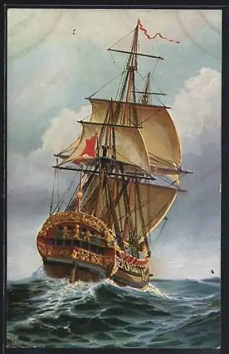 Künstler-AK Christopher Rave: Marine-Galerie, Karte Nr. 176, Hamburgisches Konvoischiff, 18. Jahrh.