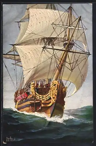 Künstler-AK Christopher Rave: Hamburger Konvoischiff Esperanza, Mitte 18. Jh., Marine-Galerie