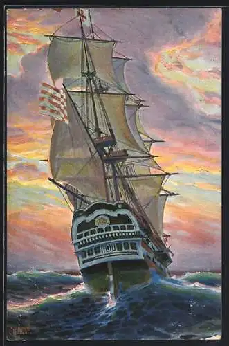 Künstler-AK Christopher Rave: Bremisches Vollschiff Mercur, Anfang des 19. Jahrhunderts