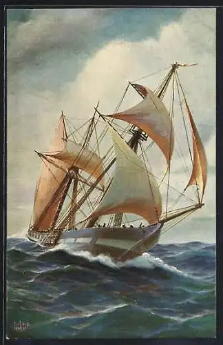 Künstler-AK Chr. Rave: Segelschiff an der Küste von Malabar