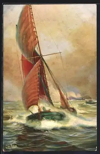 Künstler-AK Christopher Rave: Themse-Barke um 1890