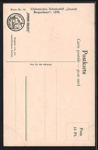 Künstler-AK Christopher Rave: Chilenisches Schulschiff Jeneral Baquedano 1898