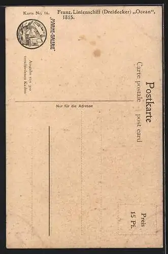 Künstler-AK Christopher Rave: Franz. Linienschiff (Dreidecker) Ocean, 1815