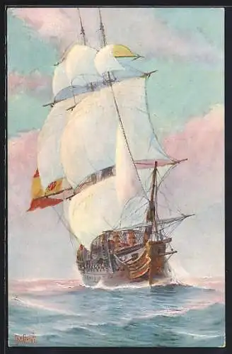 Künstler-AK Christopher Rave: Spanisches Kriegsschiff, Anfang 18. Jahrh.