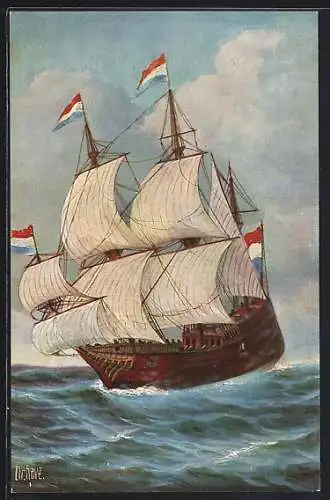 Künstler-AK Christopher Rave: Marine-Galerie, Karte Nr. 236, Holländischer Westindien-Fahrer, 17. Jahrh.