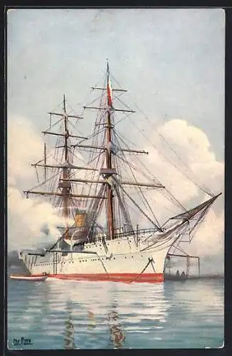 Künstler-AK Christopher Rave: Chilenisches Schulschiff Jeneral Baquedano 1898