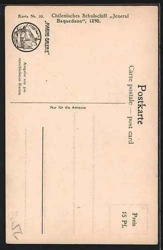 Künstler-AK Christopher Rave: Chilenisches Schulschiff Jeneral Baquedano 1898