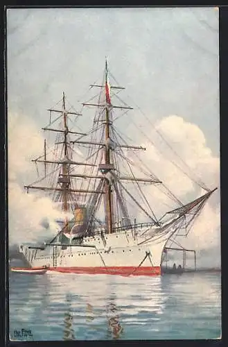 Künstler-AK Christopher Rave: Chilenisches Schulschiff Jeneral Baquedano 1898