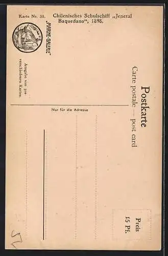 Künstler-AK Christopher Rave: Chilenisches Schulschiff Jeneral Baquedano 1898