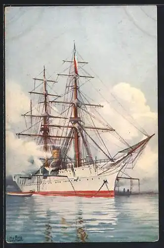 Künstler-AK Christopher Rave: Chilenisches Schulschiff Jeneral Baquedano 1898