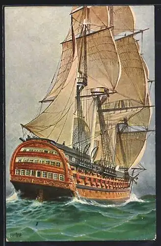 Künstler-AK Christopher Rave: Franz. Linienschiff (Dreidecker) Ocean, 1815