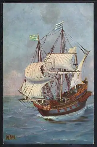 Künstler-AK Christopher Rave: Französisches Kriegsschiff, 16. Jahrh.