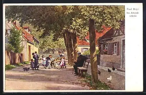 Künstler-AK P. Hey: Im Abendschein, Kinderspiel auf der Strasse