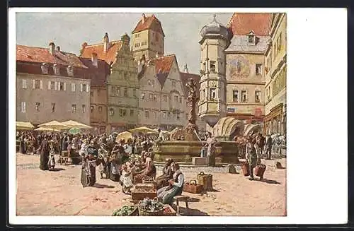 Künstler-AK Paul Hey: Marktplatz Aus einer alten deutschen Stadt