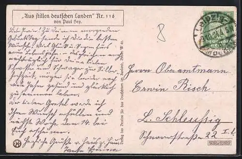 Künstler-AK Paul Hey: Aus stillen deutschen Landen, Bauern mit einem Heuwagen