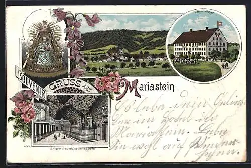 Lithographie Mariastein, Hôtel Kreuz, Unterirdische Gnadenkapelle, Ortspartie
