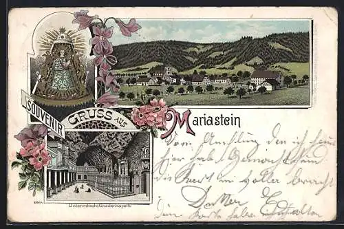 Lithographie Mariastein /SO, Unterirdische Gnadenkapelle, Ortsansicht