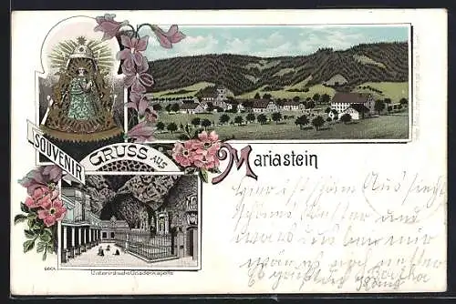 Lithographie Mariastein /SO, Unterirdische Gnadenkapelle, Ortsansicht