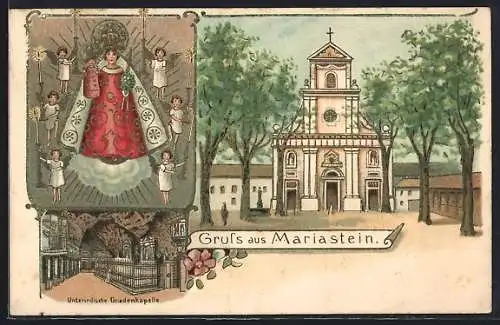 Lithographie Mariastein, Wallfahrtskirche, Unterirdische Gnadenkapelle, Gnadenbild