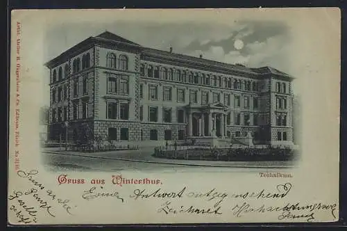 Mondschein-AK Winterthur, Blick auf das Technikum