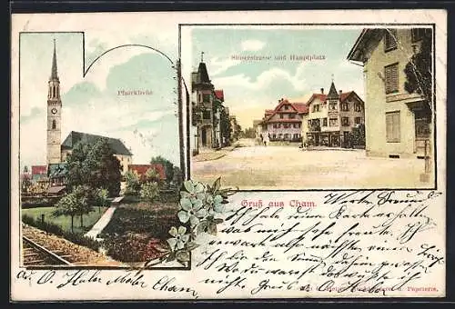 AK Cham, Pfarrkirche, Sinserstrasse und hauptplatz