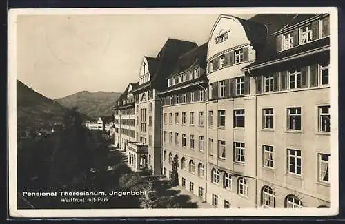 AK Ingenbohl, Pensionat Theresianum, Westfront mit Park
