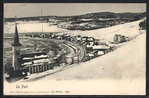AK Le Pont, Winterliche Ortsansicht am Wasser