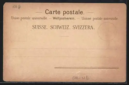 Lithographie Locle, Le Temple, Le Saut du Doubs, Ortsansicht