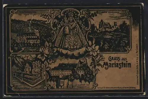 Metallfolien-AK Mariastein, Wallfahrtskirche, Gnadenkapelle, Kloster, Ruine Landskron, Gnadenbild