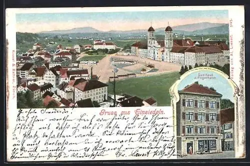Künstler-AK Einsiedeln, Gasthaus zum Pilgerheim, Kloster